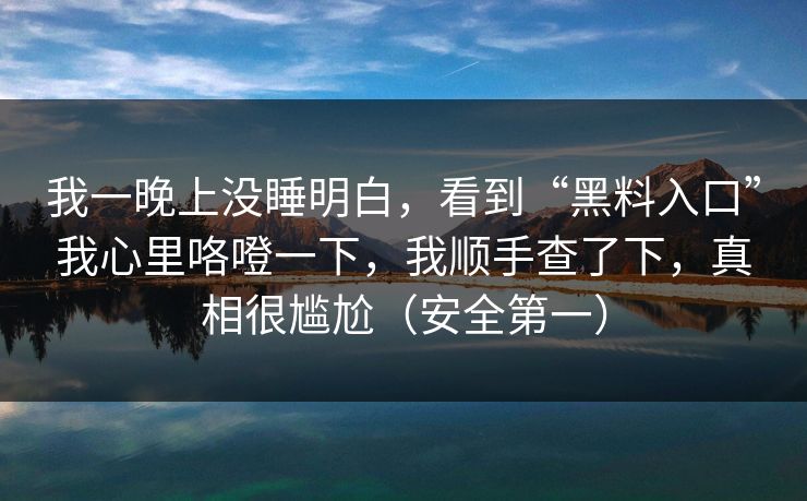 我一晚上没睡明白，看到“黑料入口”我心里咯噔一下，我顺手查了下，真相很尴尬（安全第一）